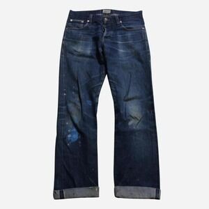 Mens Naked and Famous Japanese Selvedge Distressed Mid-rise Paint Stain Jeans